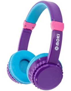 Moki Play Safe Volume Limited Wireless Headphones Purple/Aqua